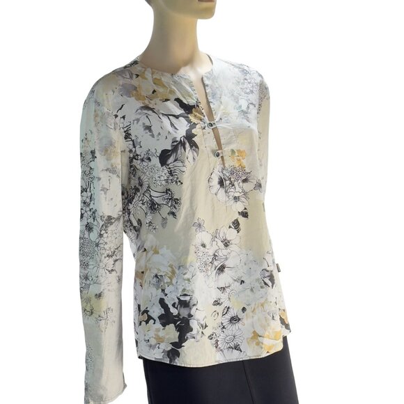 JUST CAVALLI Womens Top Multi Floral Cotton Shirt Long Sleeve Button Tab Size XL - Picture 5 of 10